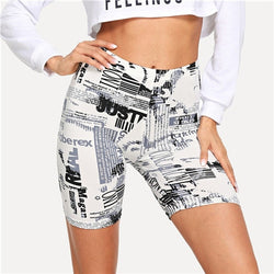 Black and White Allover Letter Print Cycling Spanx