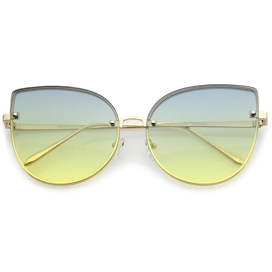 Women's Oversize Rimless Cat Eye Sunglasses (Gold / Purple-Pink)