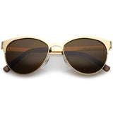 Women's Flat Metal Matte Finish Sunglasses (Gold / Brown)