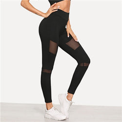 Minimalist Casual Wide Waistband Mesh Insert Skinny Leggings