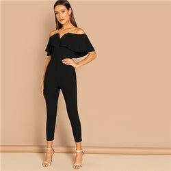 Black Off Shoulder Short Sleeve Jumpsuit